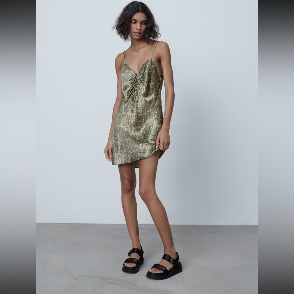 NWOT Zara Satin Effect Paisley Dress
